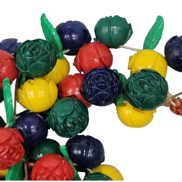 Carved Celluloid Flowers Bracelet Multistrand Colorful Bouquet Rope Bottom 8.5" - Picture 12 of 13